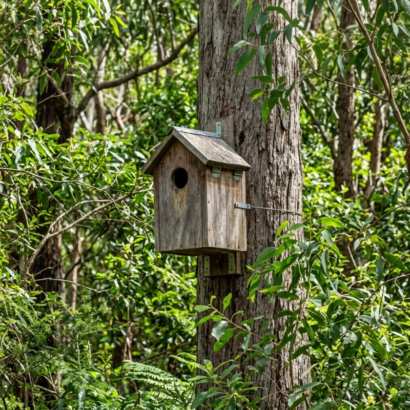 Animal nesting box installed as a humane alternative to a Wildwood roof cavity