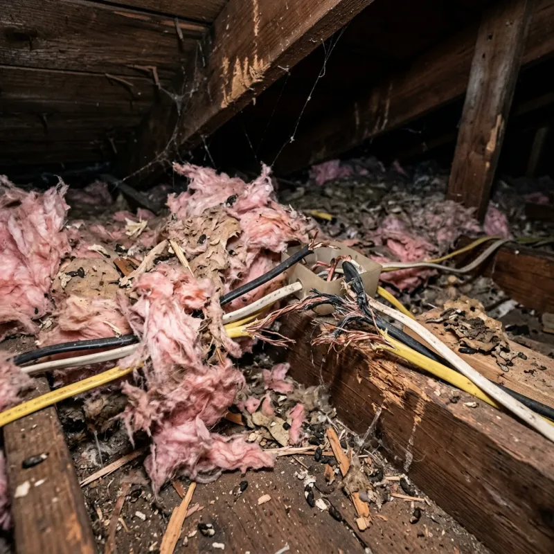 Contaminated ceiling insulation being assessed in a Wildwood roof space
